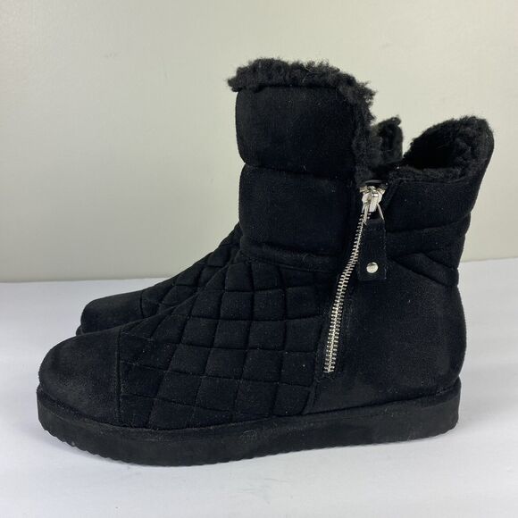 Madden Girl Ankle Boots 10 M Black Sherpa Lined Quilted Ski Snow Winter - Picture 2 of 7